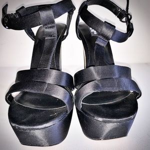 Bakers satin platform (black) heeled ankle strap